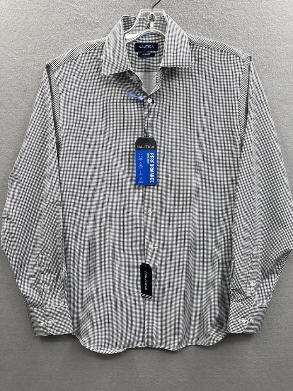 NWT NAUTICA MEN PERFORMANCE SHIRT Medium M 15-15.5 32/33 SLIM FIT CHECKERED 79$
